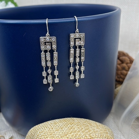 Vintage Diamonique Sterling Silver Dangle Earrings - Picture 3 of 16